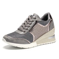 Women's PU lace-up height increasing sneakers 6.5cm round toe casual walking shoes Black Gold Grey Leopard