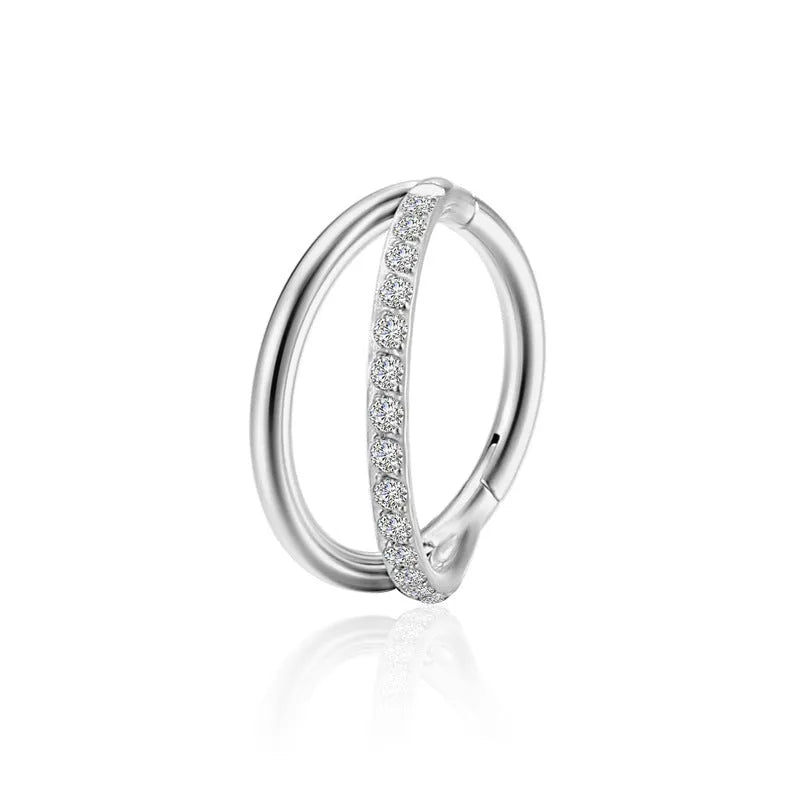 Titanium alloy fork nose ring for piercings, shown in silver colour on a black background.
