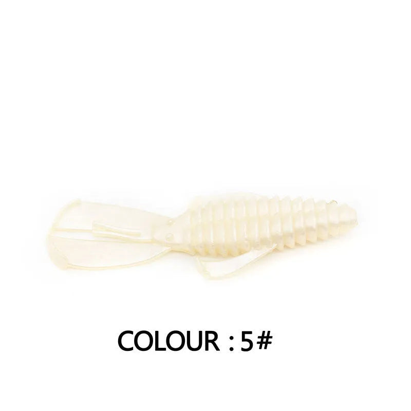 8cm PVC fishing soft bait lure in multiple colour variations against fishing tackle background