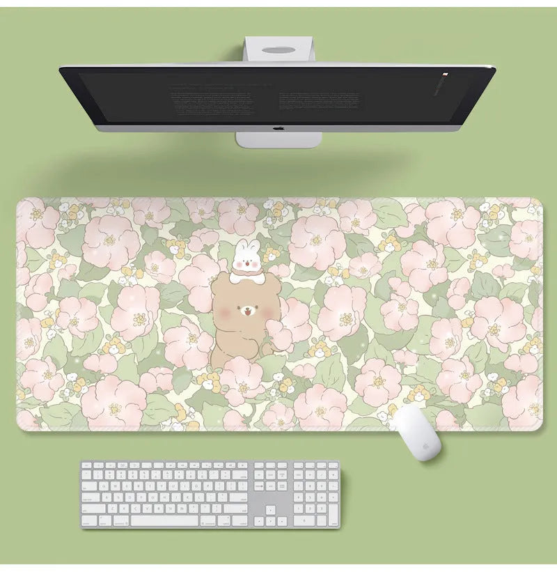 Large flower pattern computer mouse pad with natural rubber base showing floral cartoon design options