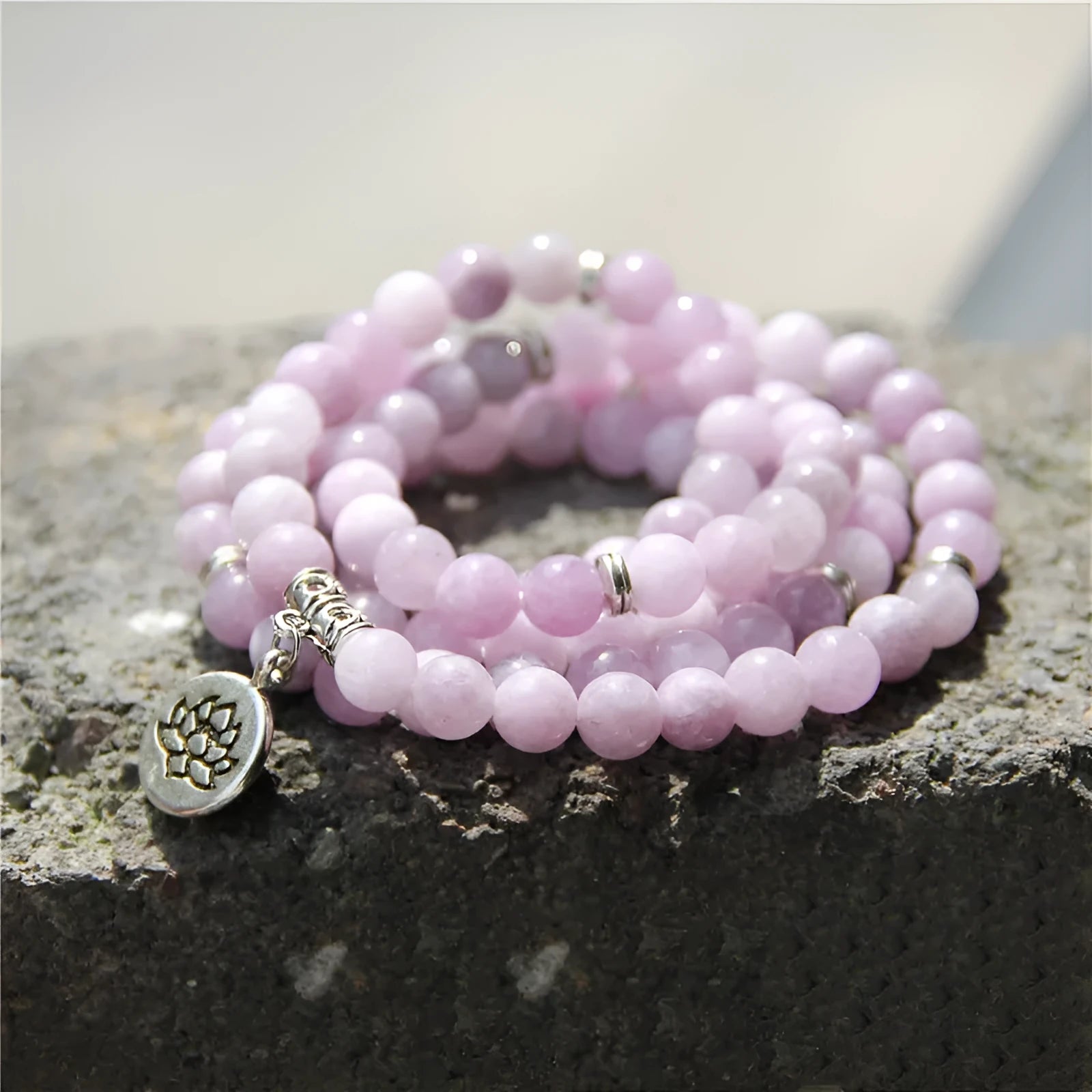 Vintage women's natural stone bracelet with geometric lotus pendant charm.