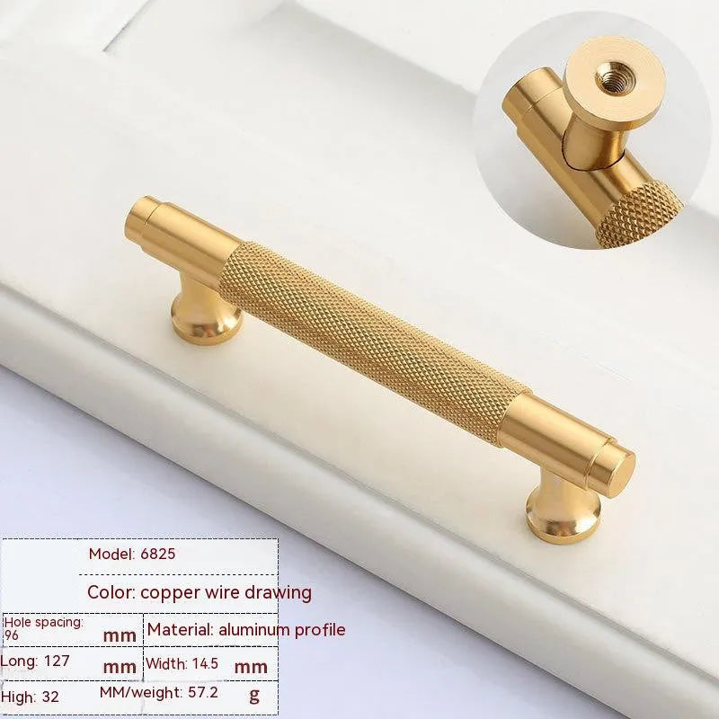 Brushed brass aluminium wardrobe handle with European styling and multiple hole spacing options