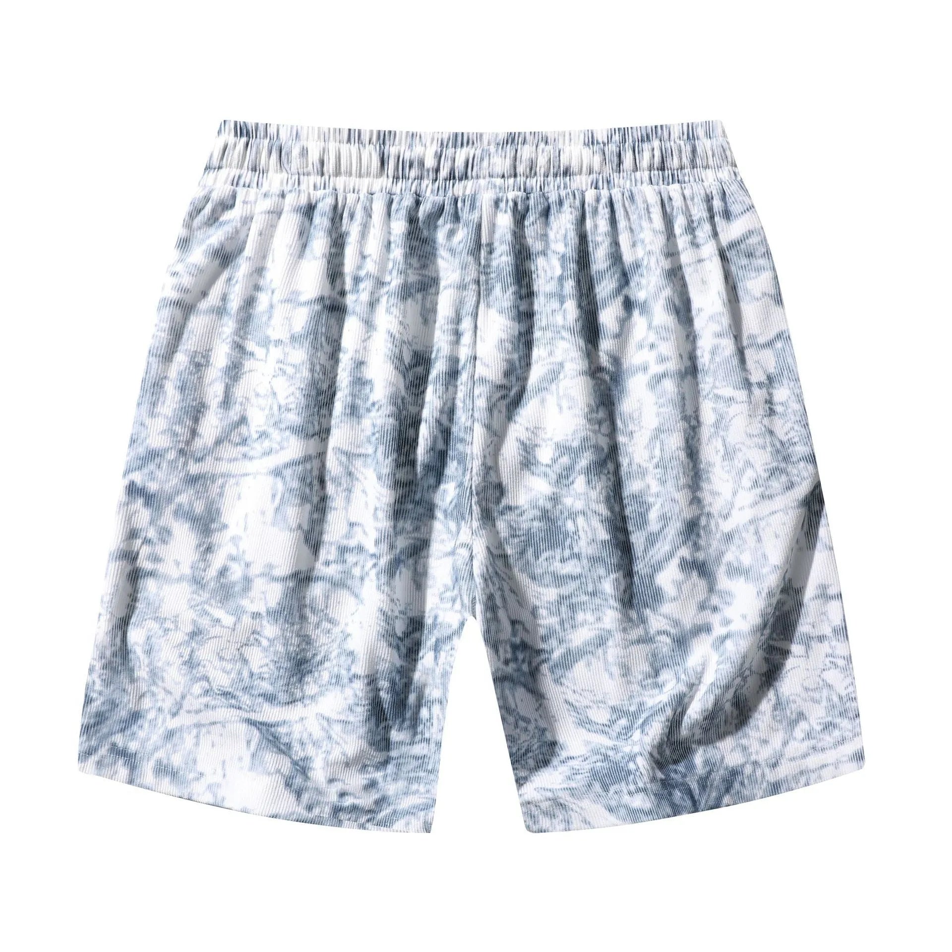 Men's high waist camouflage corduroy athletic shorts in white gray and black colors with straight fit design