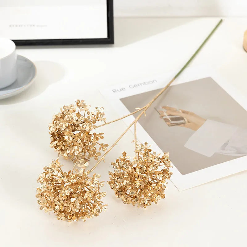 Gold plastic Persian eucalyptus and ginkgo leaf artificial flower arrangement for wedding decor
