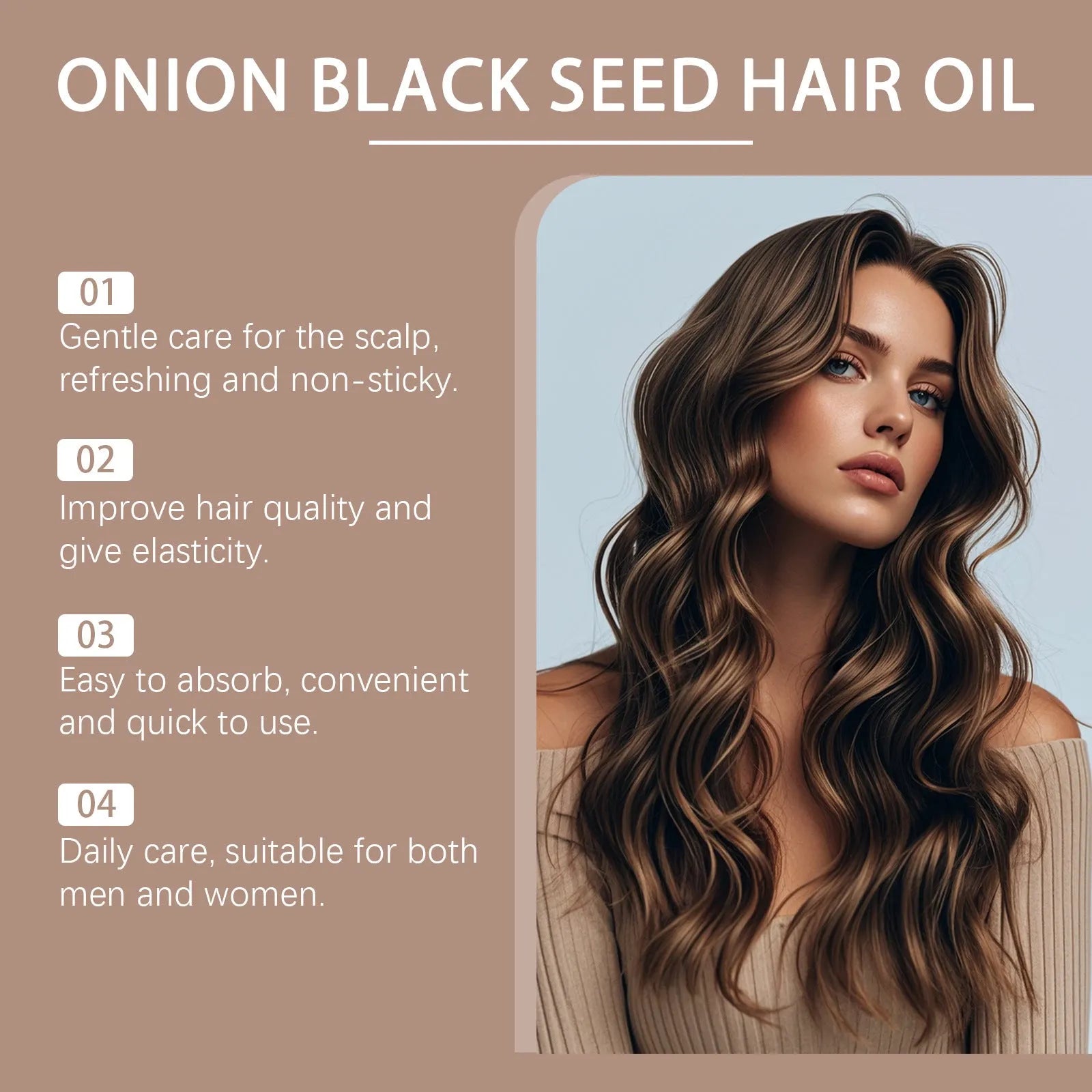 100ml bottle of nourishing hair care essential oil with accessories on a box