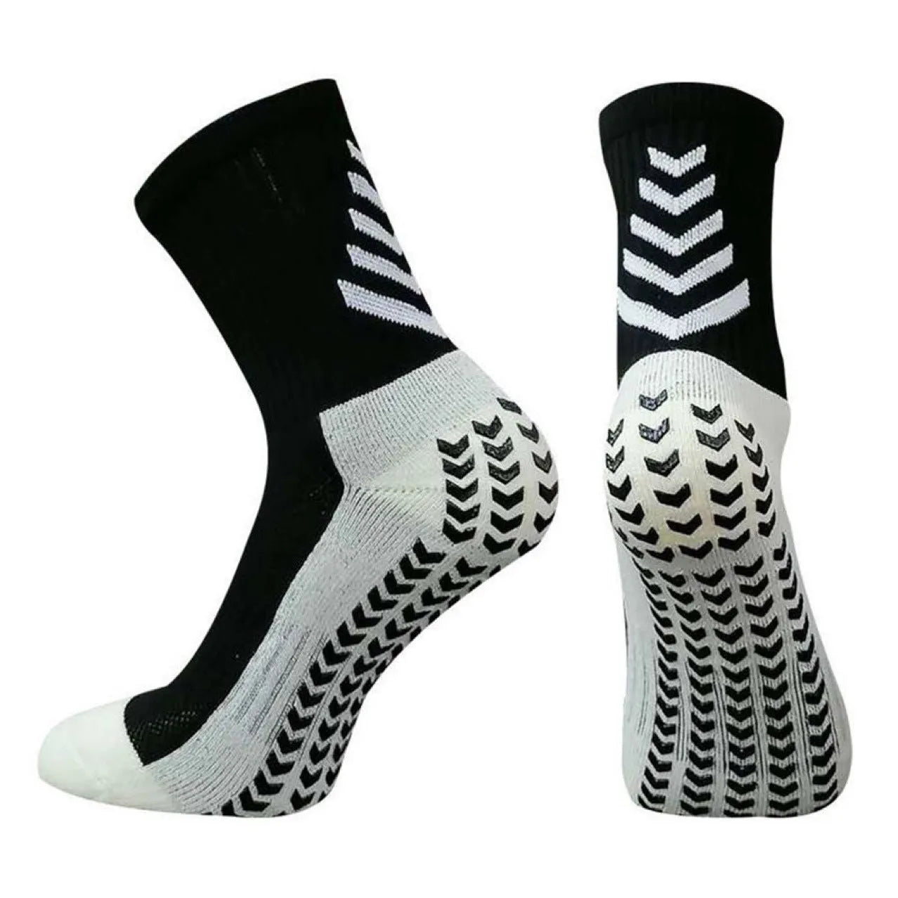 Men's mid-calf athletic socks with geometric patterns and silicone grip for running sports