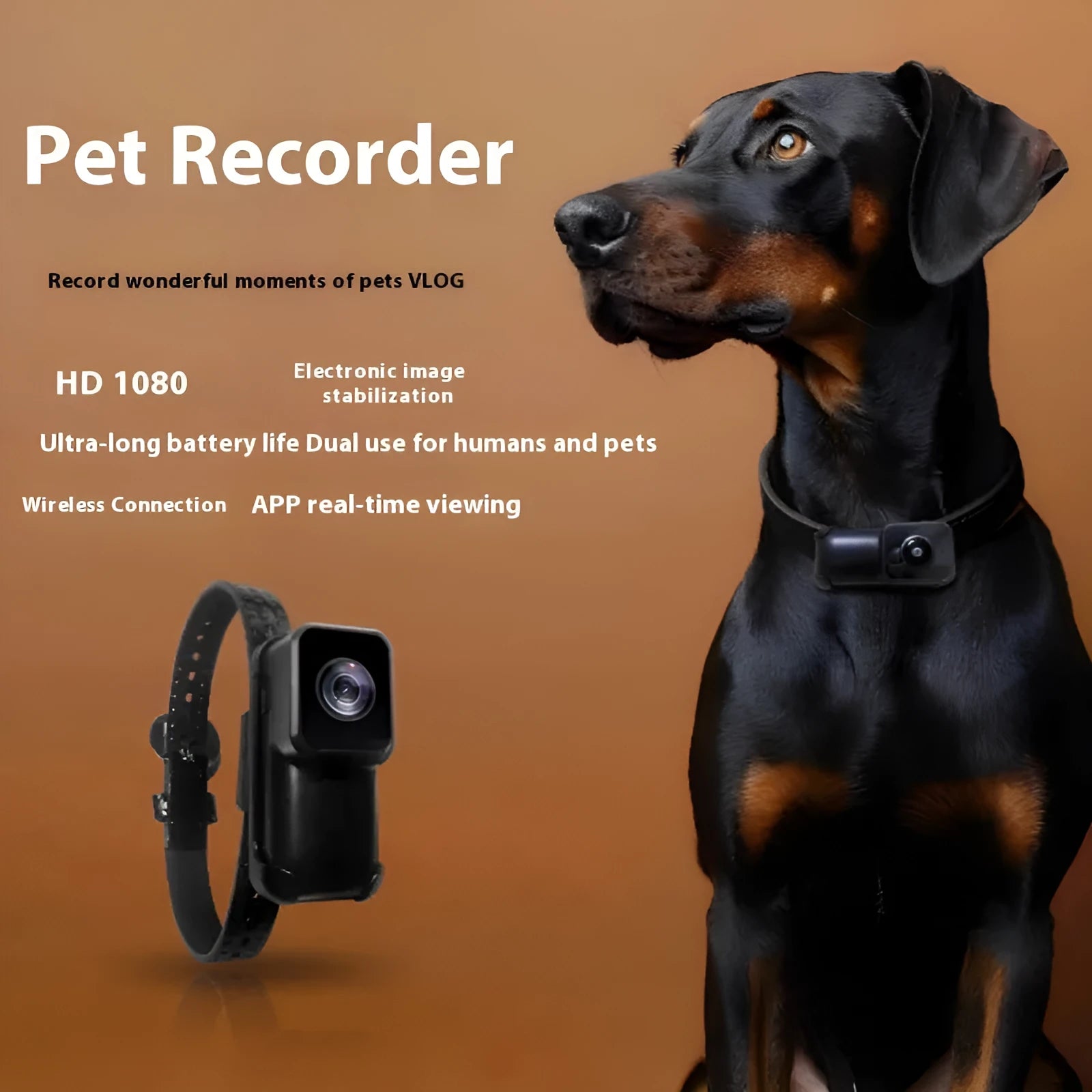 Black neckband wireless camera recorder with clip showing compact 61.5mm design for hands-free 1080P video recording