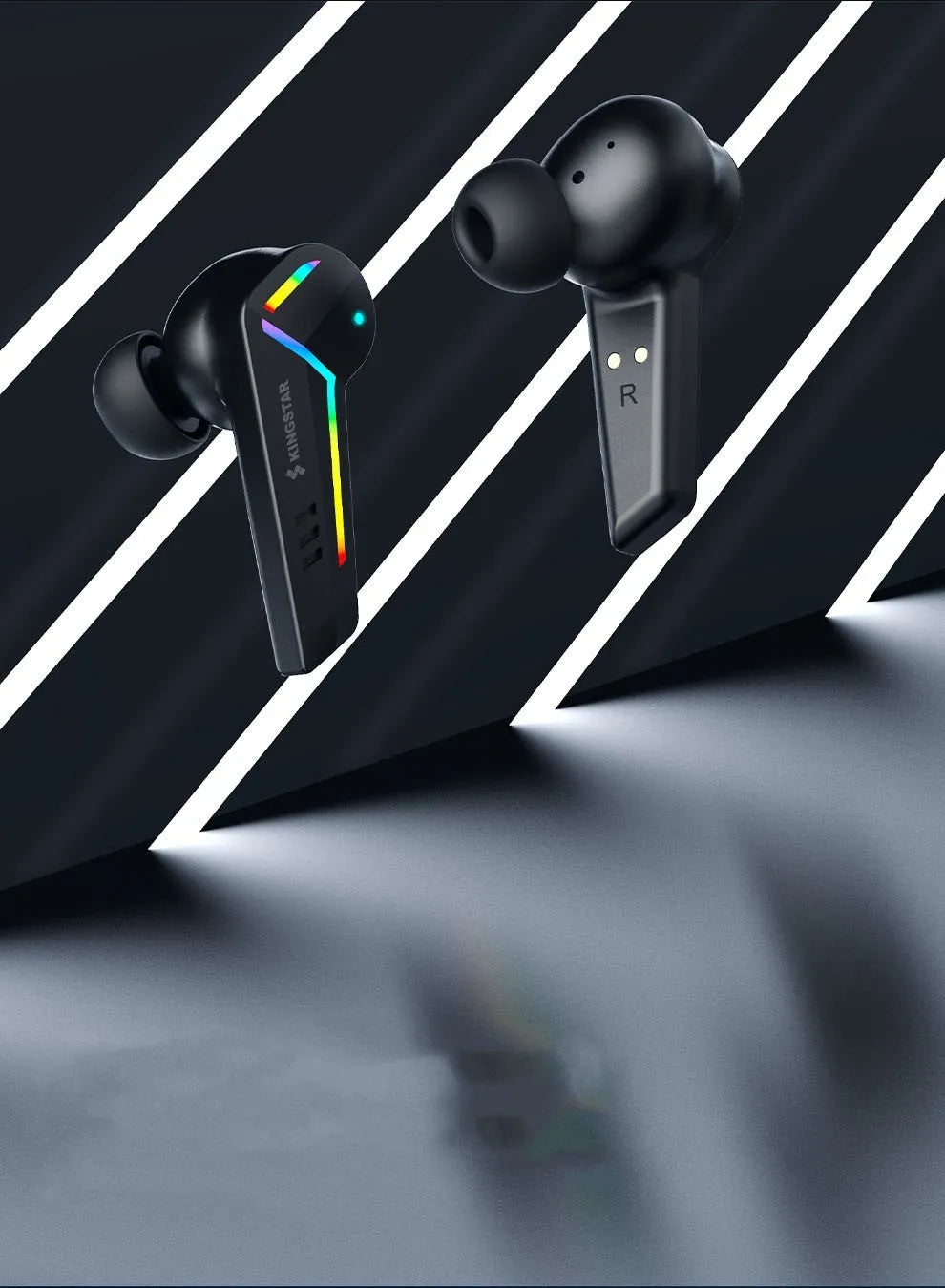 Small black Bluetooth earplug headset with low latency for sports and gaming