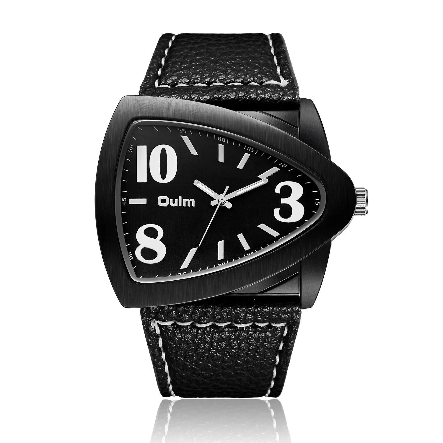 Men's casual watch with a distinctive triangular belt strap and a slim 9mm case, shown in brown colour.