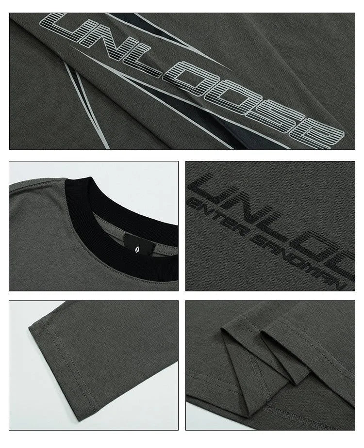 Men's grey cotton drop shoulder sweatshirt with loose fit and letter print design