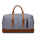 Canvas striped messenger travel bag in blue stripes, large 36-55L capacity, with shoulder strap and pull rod attachment