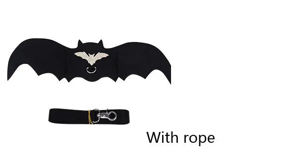 Black bat wing pet costume on dog, polyester felt fabric, Halloween outfit with wing shape