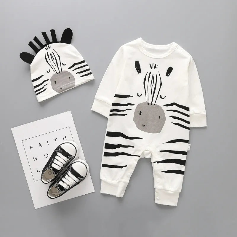 Neutral white baby onesie made from 95% cotton with long sleeves and detachable hood