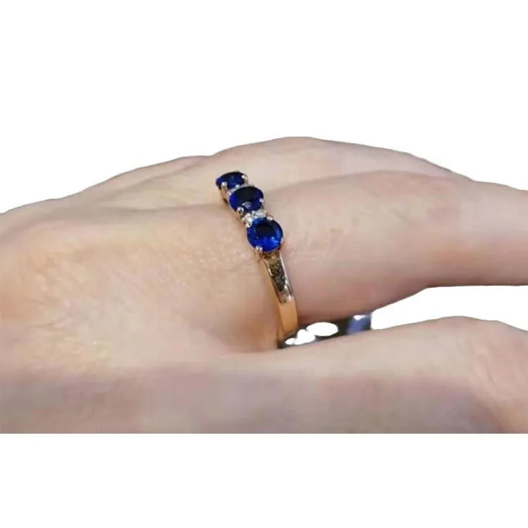 Purple gold plated rose gold geometric blue stone ring for women with adjustable opening on copper band