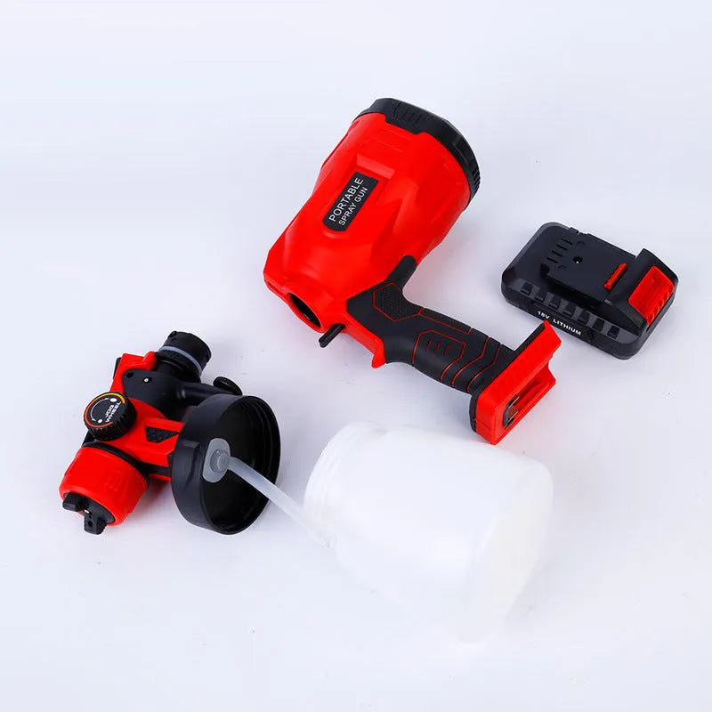 Blue cordless paint spraying machine with 800ml container and automatic spray gun
