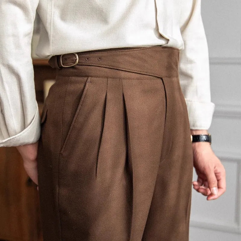 Men's high waist straight leg casual trousers in black polyester fabric for leisure wear.