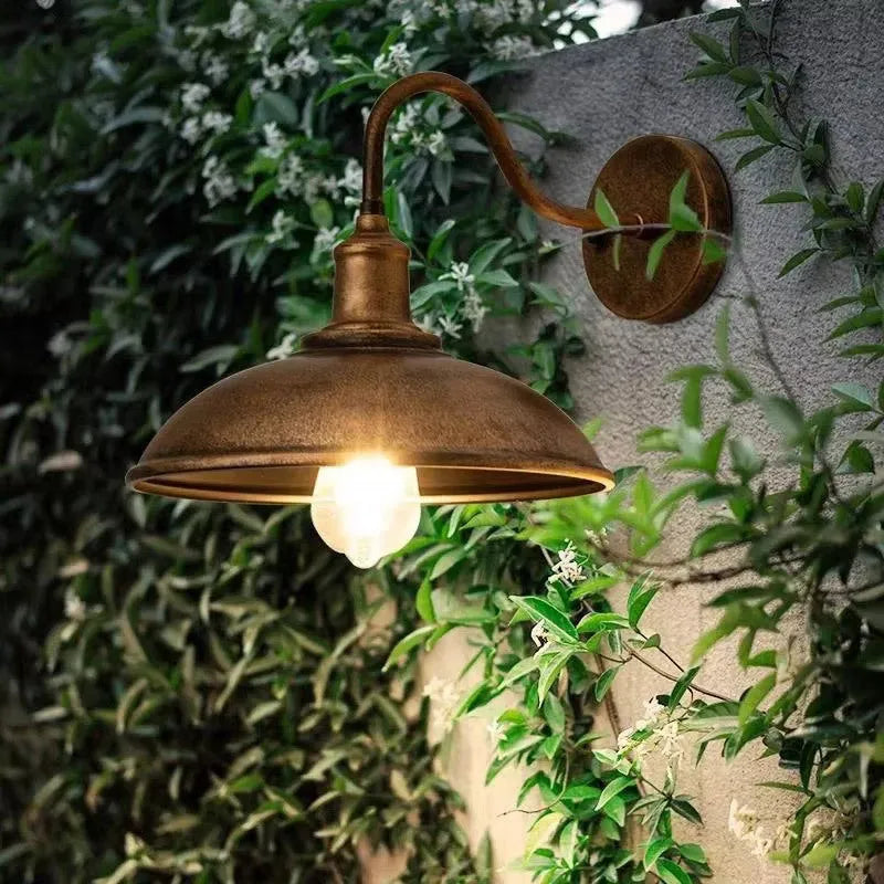 Retro style villa courtyard wall lamp in copper or silver finish with right angle or bevel mounting options
