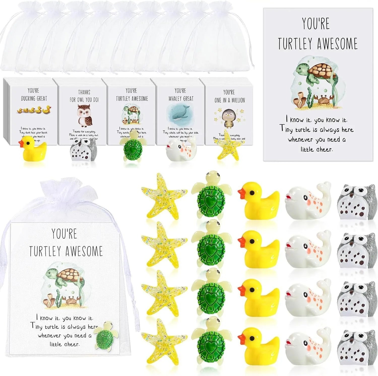 A set of solid resin inspirational greeting cards with pun designs, shown in various pack size options.
