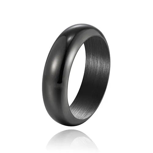 Glossy electroplated titanium steel ring in gold, black, or steel colour on a plain background.