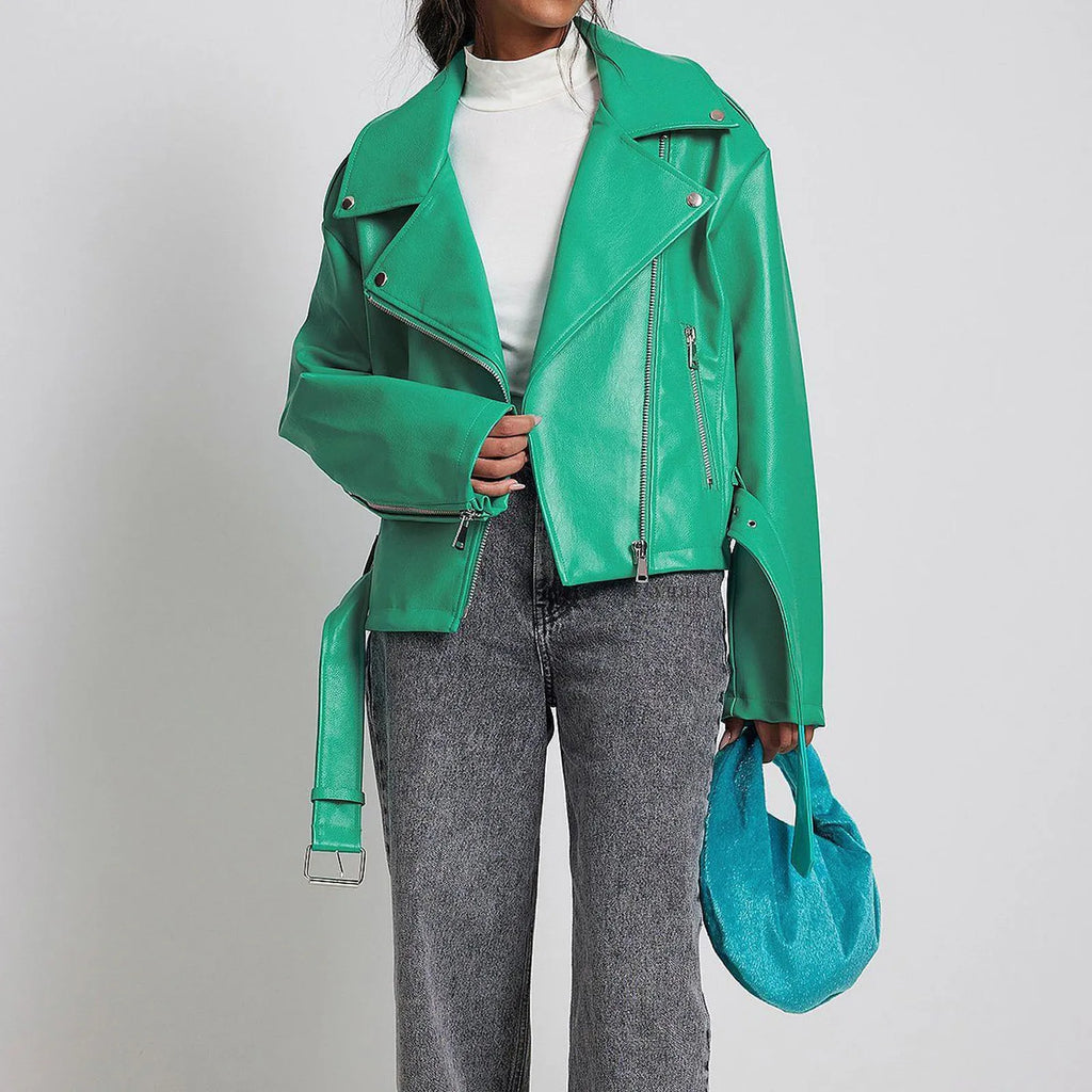 Black punk short belt lapel locomotive style jacket with Peter Pan collar and drawstring detail in polyester fibre