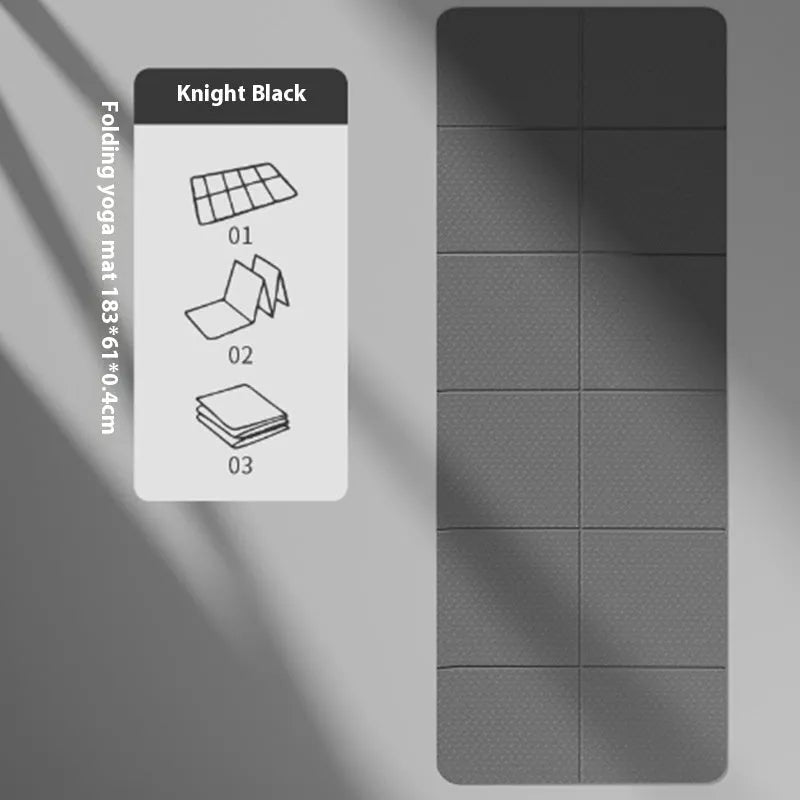 Folding purple TPE exercise mat showing six-fold design and non-slip surface texture