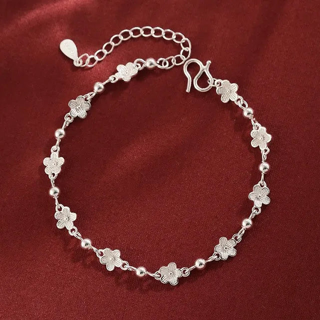 Silver copper bracelet with flower design for women, fresh style, SL-489