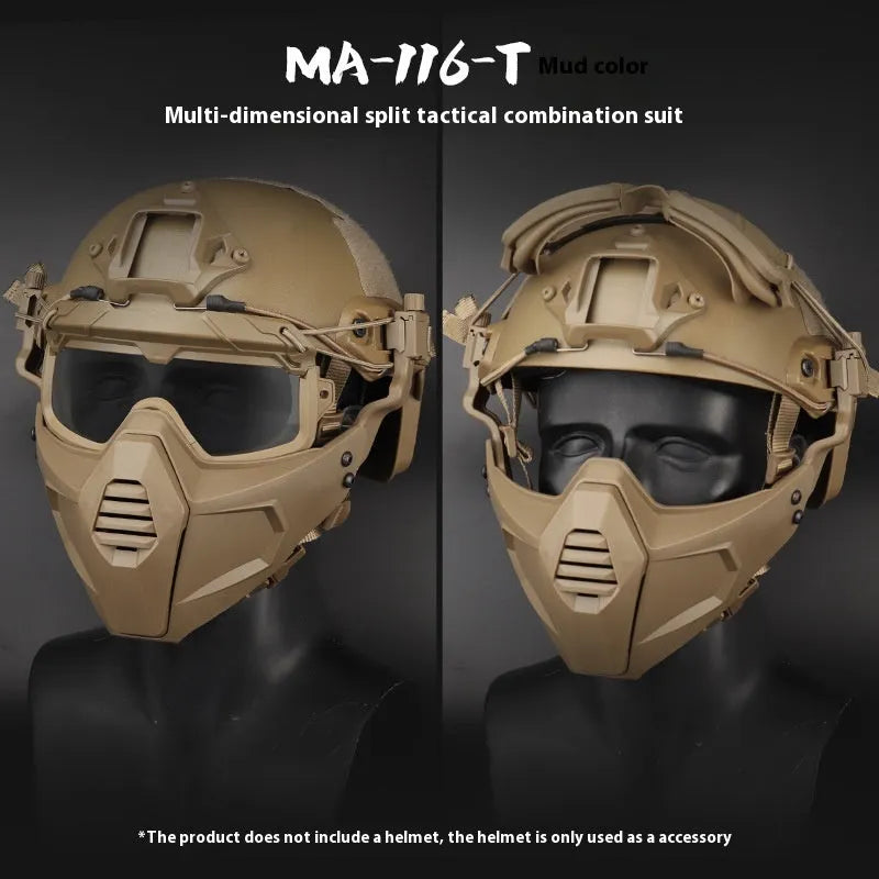 Multi-dimensional split tactical mask and goggles set in black – free size – TPE+ABS+PC construction