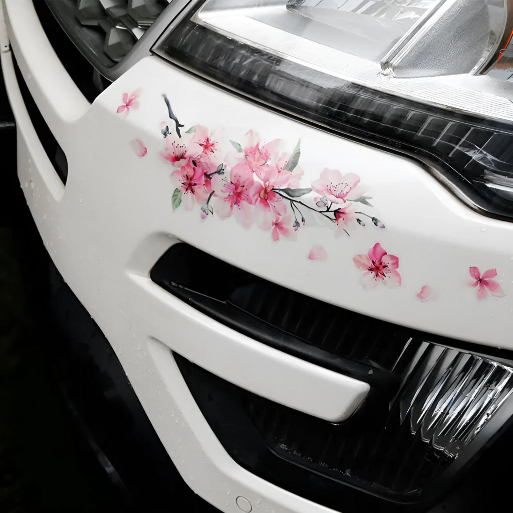Cherry blossom flower car sticker on vehicle window showing two size options