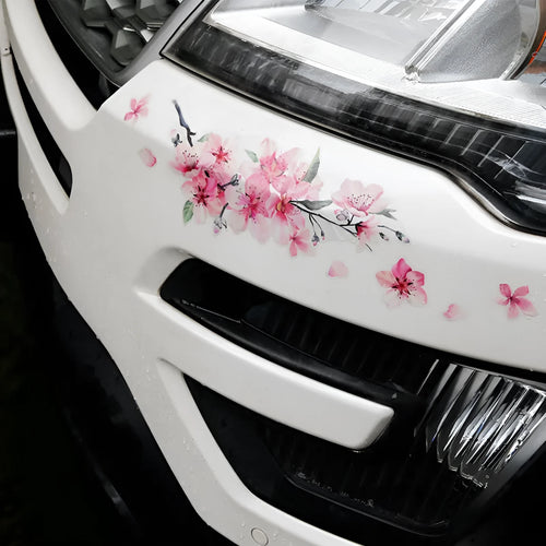 Cherry blossom flower car sticker on vehicle window showing two size options