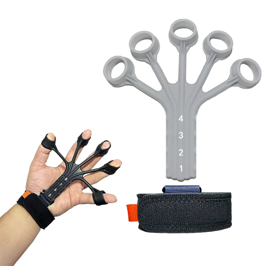 Silicone finger rehabilitation trainer with adjustable belt and tension rope system