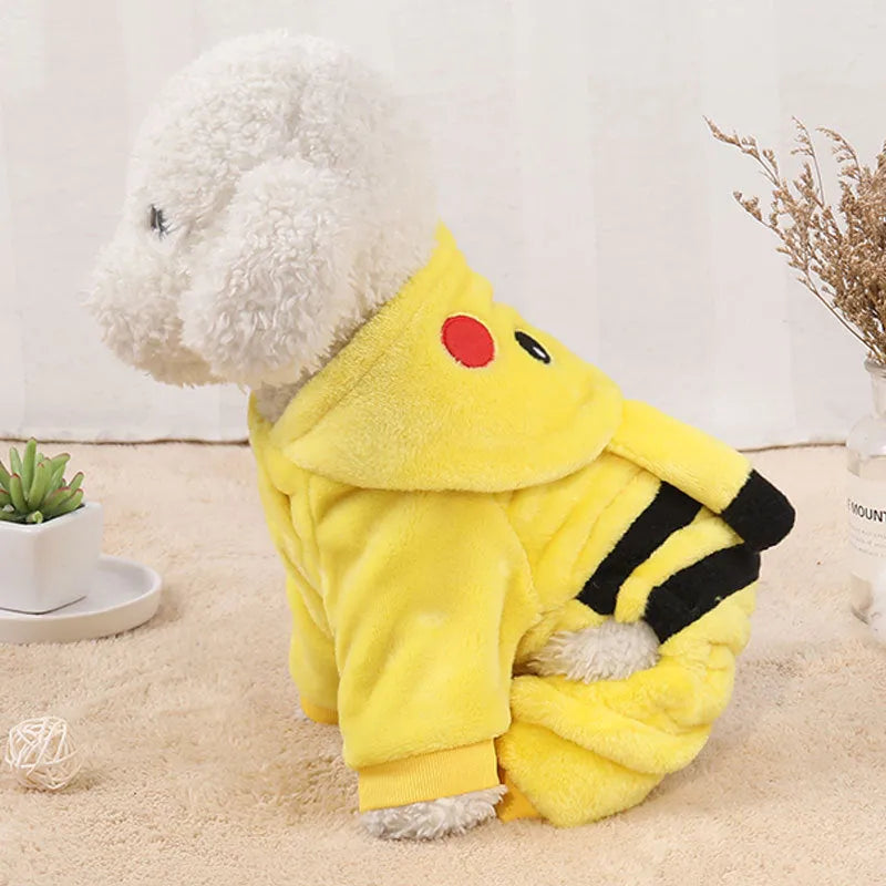 Fleece cat coat with hood in cartoon design for autumn winter indoor wear