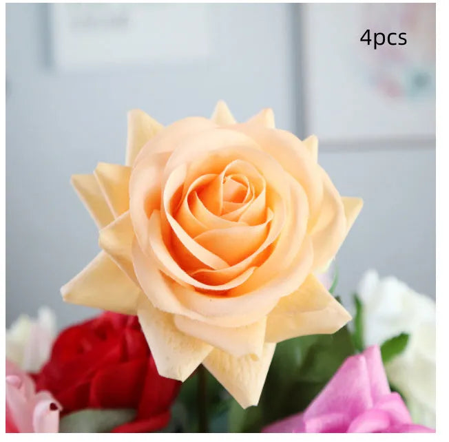 Silk fabric artificial rose bouquet in assorted colours with realistic petals, approximately 42cm long