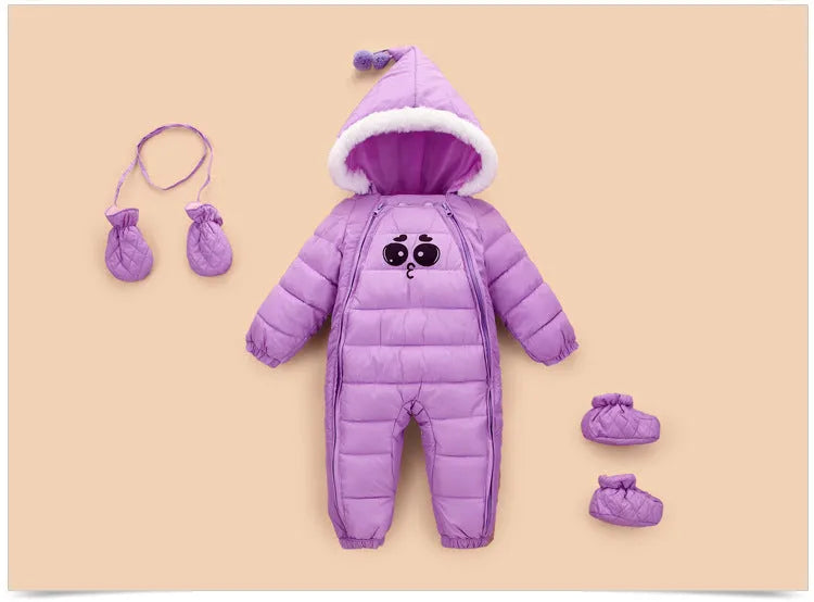 Baby romper winter thick down cotton infant snowsuit green