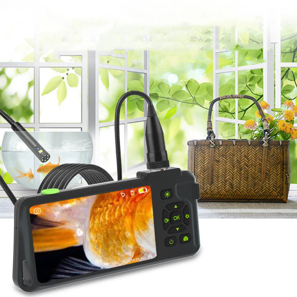 Handheld industrial endoscope with 4.5-inch screen and 1-metre cable for automotive inspection