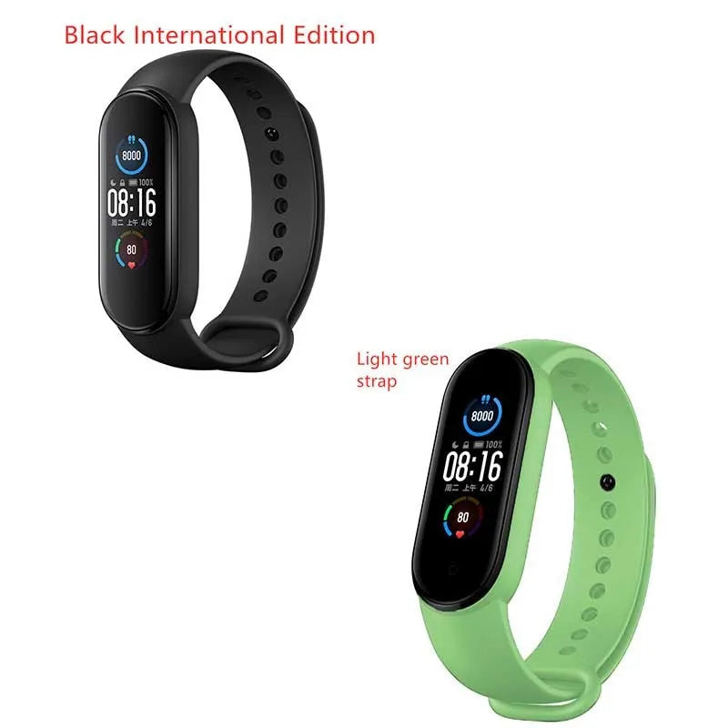 Mijia Mi Band 5 fitness tracker with black TPU wristband and 1.1 inch colour screen