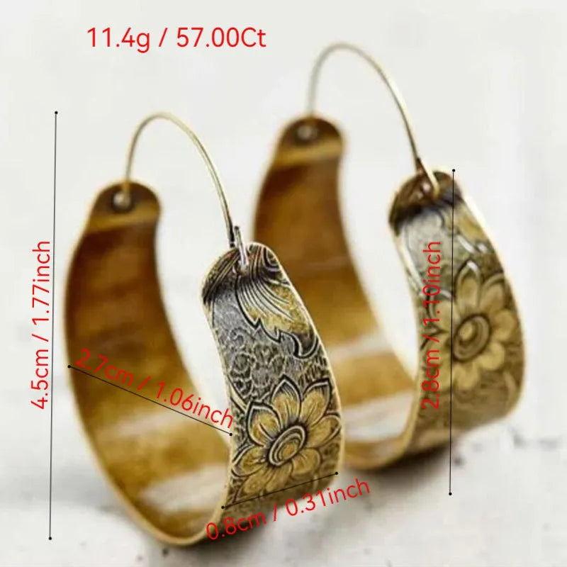 Gold hollow pattern geometric petal earrings for women, alloy electroplated finish