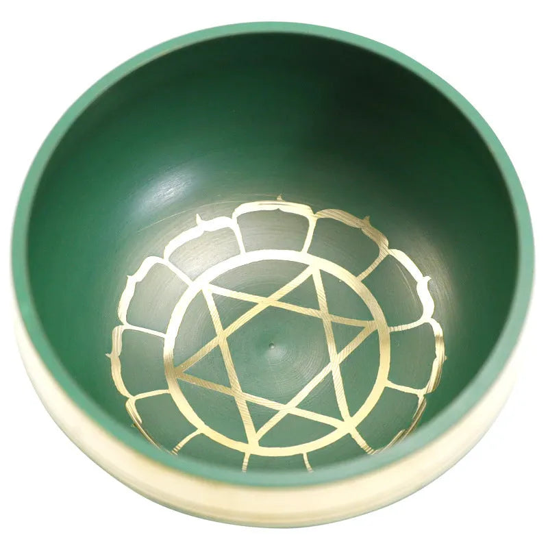 Handmade Himalaya singing bowl in one of seven colours: orange red, green, blue, sky blue, purple, yellow, or red