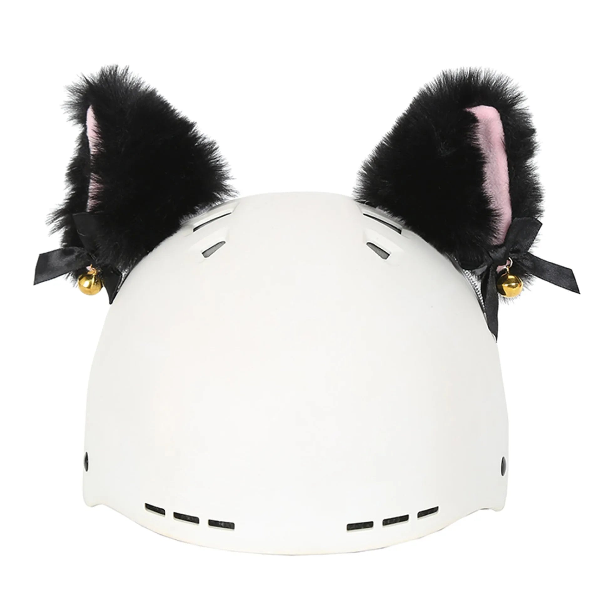 Cute plush cartoon animal character hat designed to decorate a standard ski helmet.