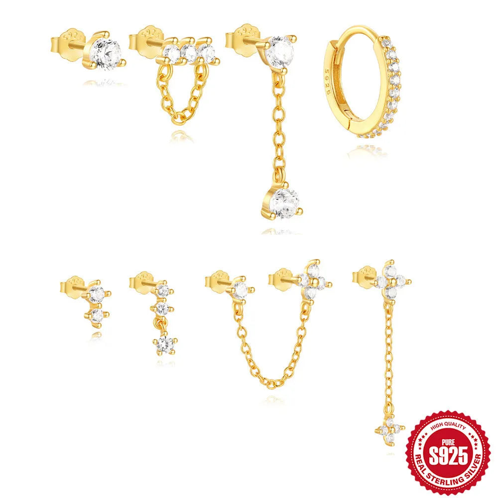 S925 sterling silver earrings with geometric clover petal design in gold colour finish