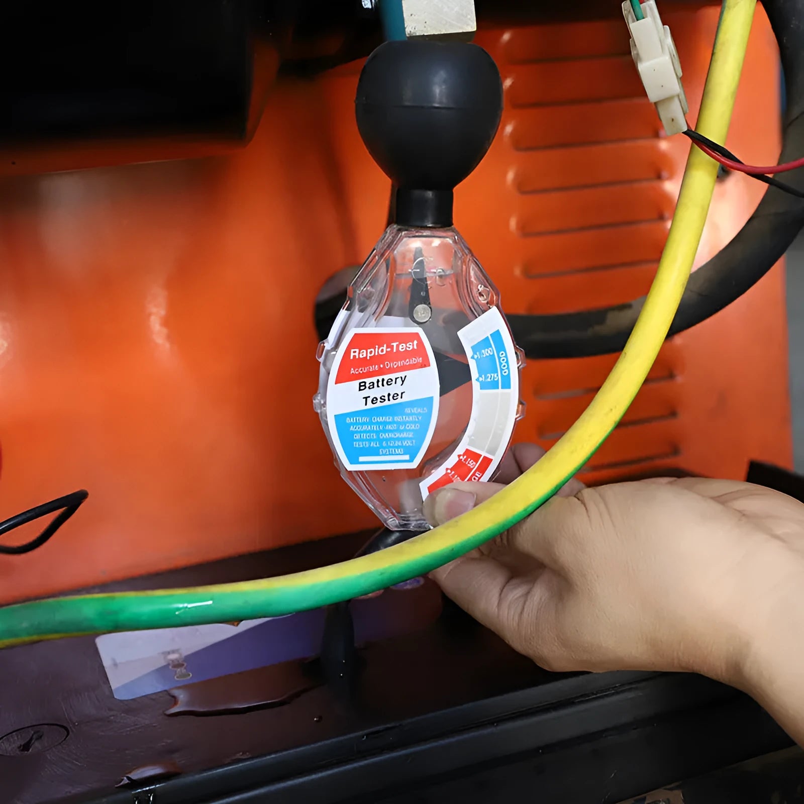 Lead acid battery hydrometer with suction mechanism for electrolyte testing