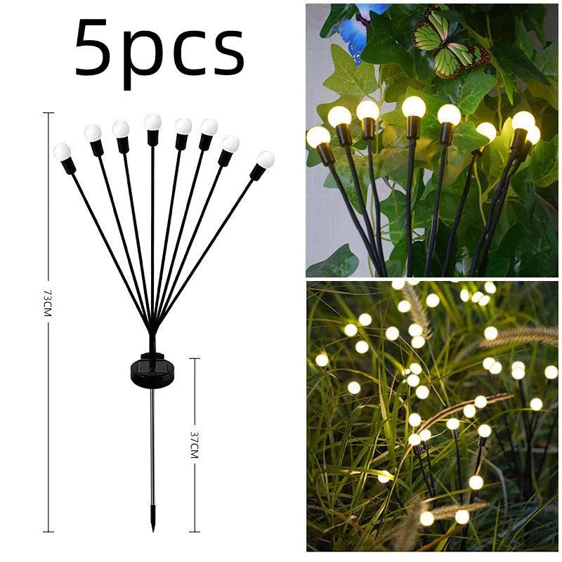 Solar-powered LED garden ground light with multiple light heads and a stainless steel spike for installation.