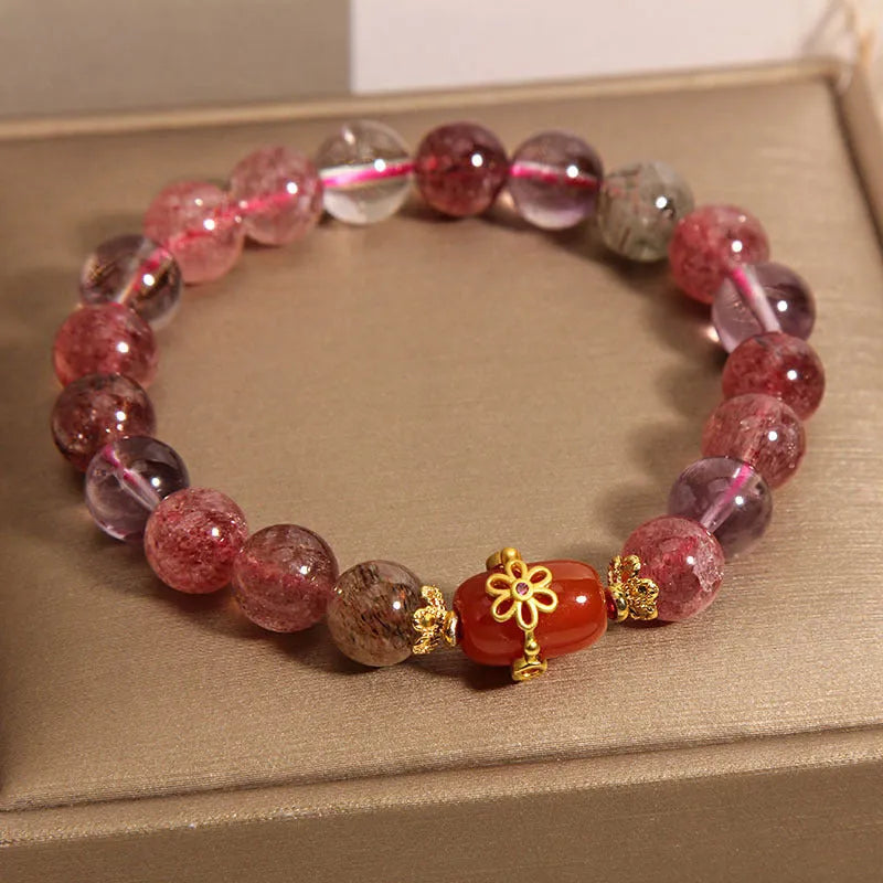 Natural Super Seven crystal bracelet Red Agate colour women light luxury jewellery