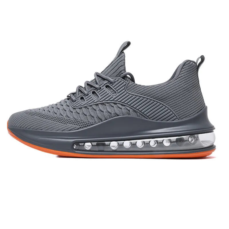 Men's black low-top mesh running shoes with white rubber sole and lace-up front.