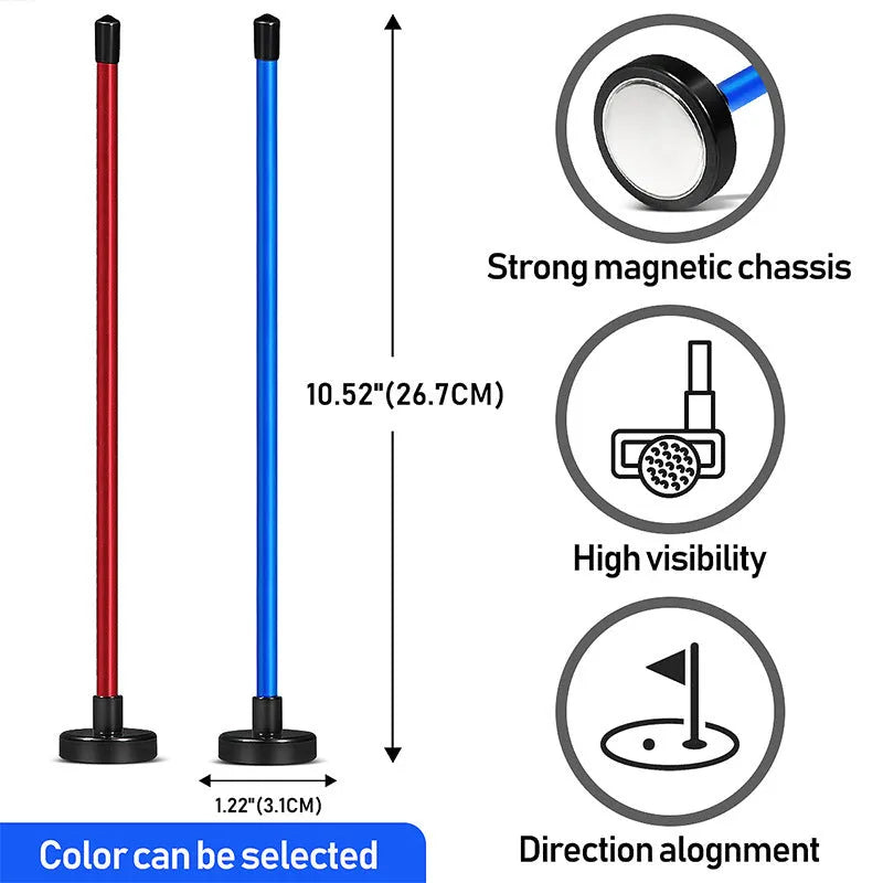Aluminium golf swing trainer with magnetic direction indicator in red and blue colour options