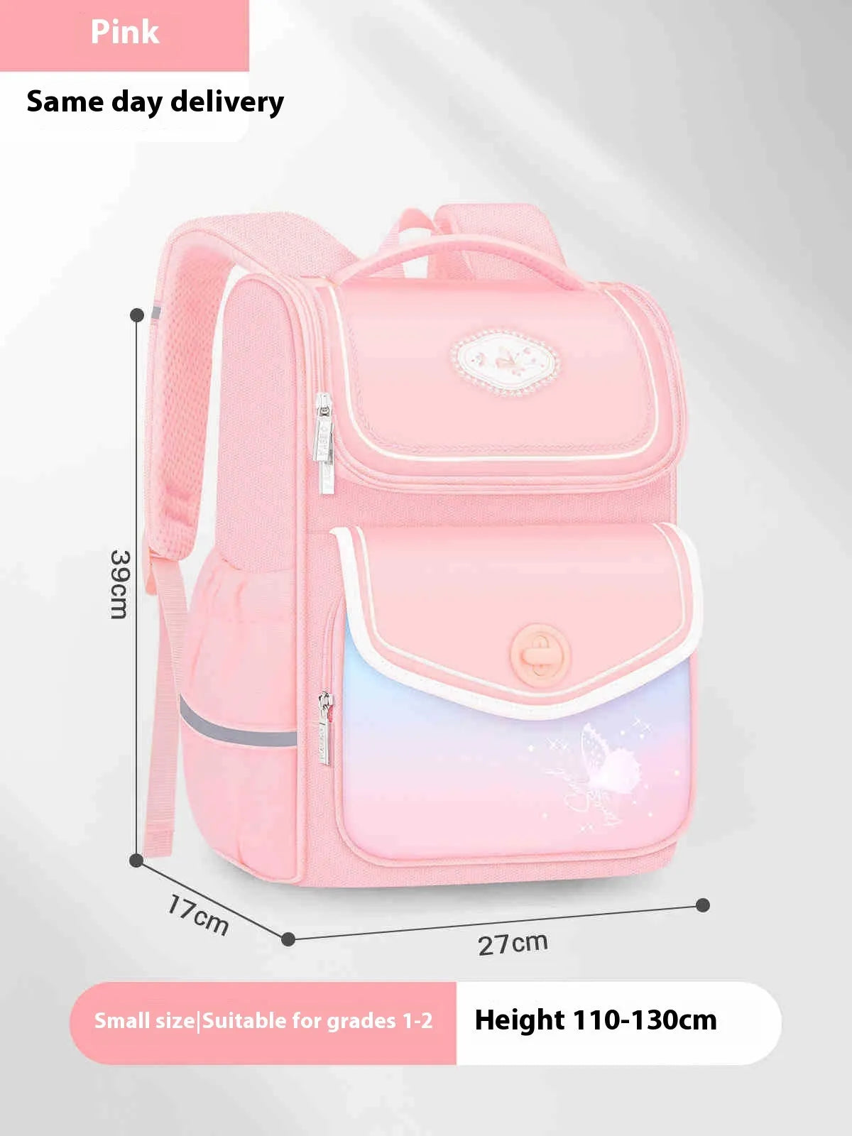 Girls' waterproof school bag in pink colour with large capacity design for primary students