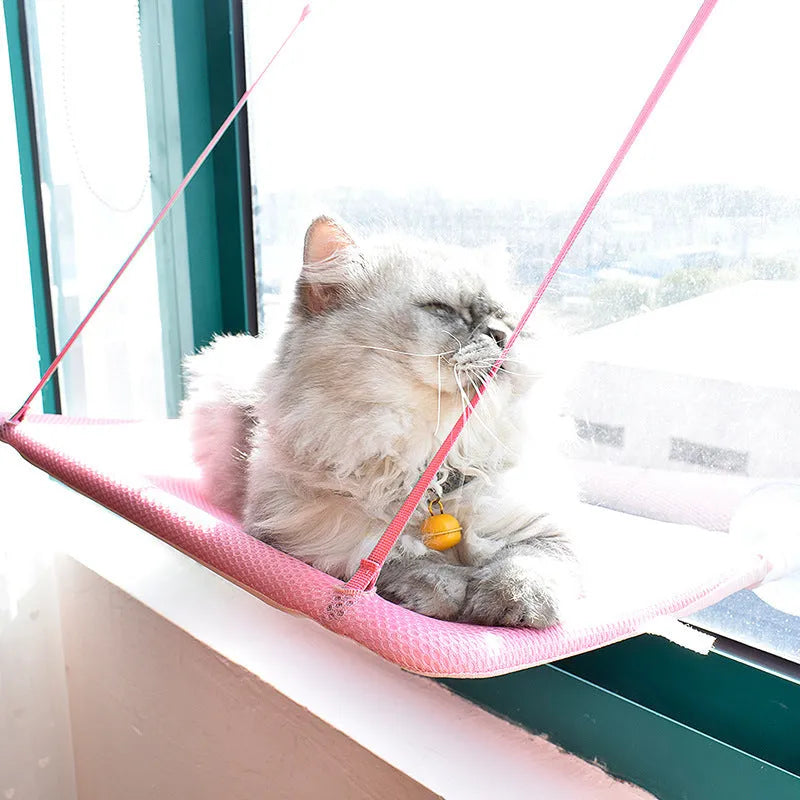 Black Sun Cat Hammock pet hanging bed suction cup mounted on a window