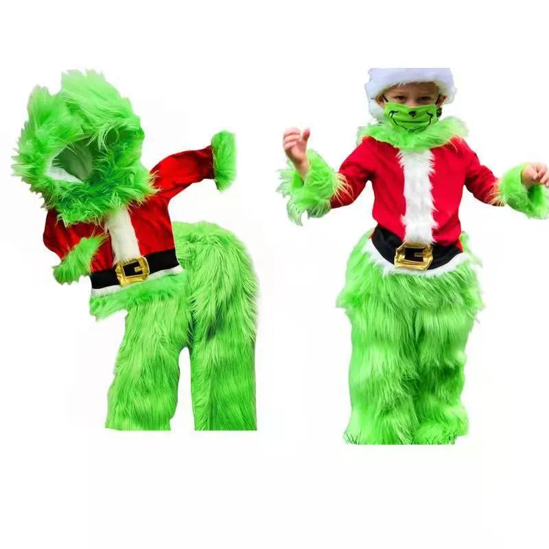 Children's green cotton Halloween party costume with top and pants for stage wear