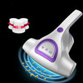 Pink handheld vacuum cleaner with UV-C light for mite removal on mattresses and sofas