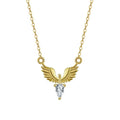 Sterling silver eagle pendant necklace on an adjustable O-ring chain with white gold or yellow gold finish.
