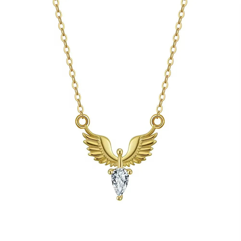 Sterling silver eagle pendant necklace on an adjustable O-ring chain with white gold or yellow gold finish.